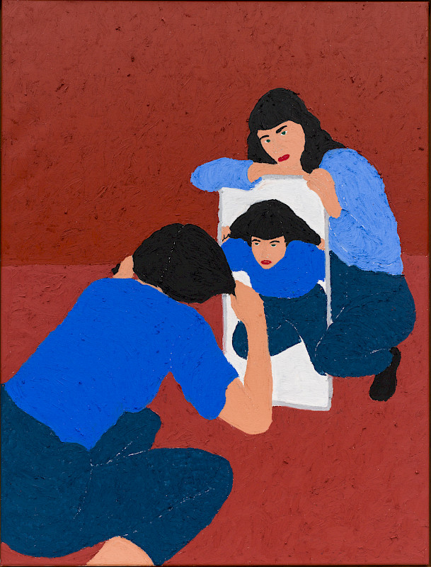 Zwei am Spiegel, Ölpastell auf Leinwand, 127 x 97 cm