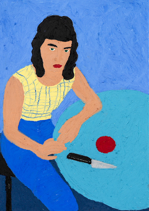 Am Küchentisch, Ölpastell auf Papier, 62 x 44 cm