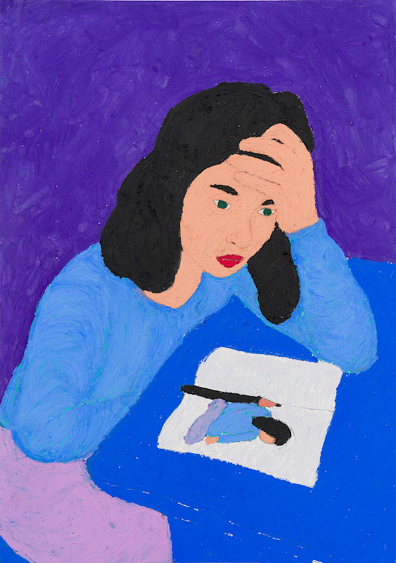 Kopf in der Hand, Ölpastell auf Papier, 62 x 44 cm